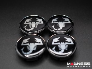 FIAT 500 Center Caps - Black w/ Silver Scorpion